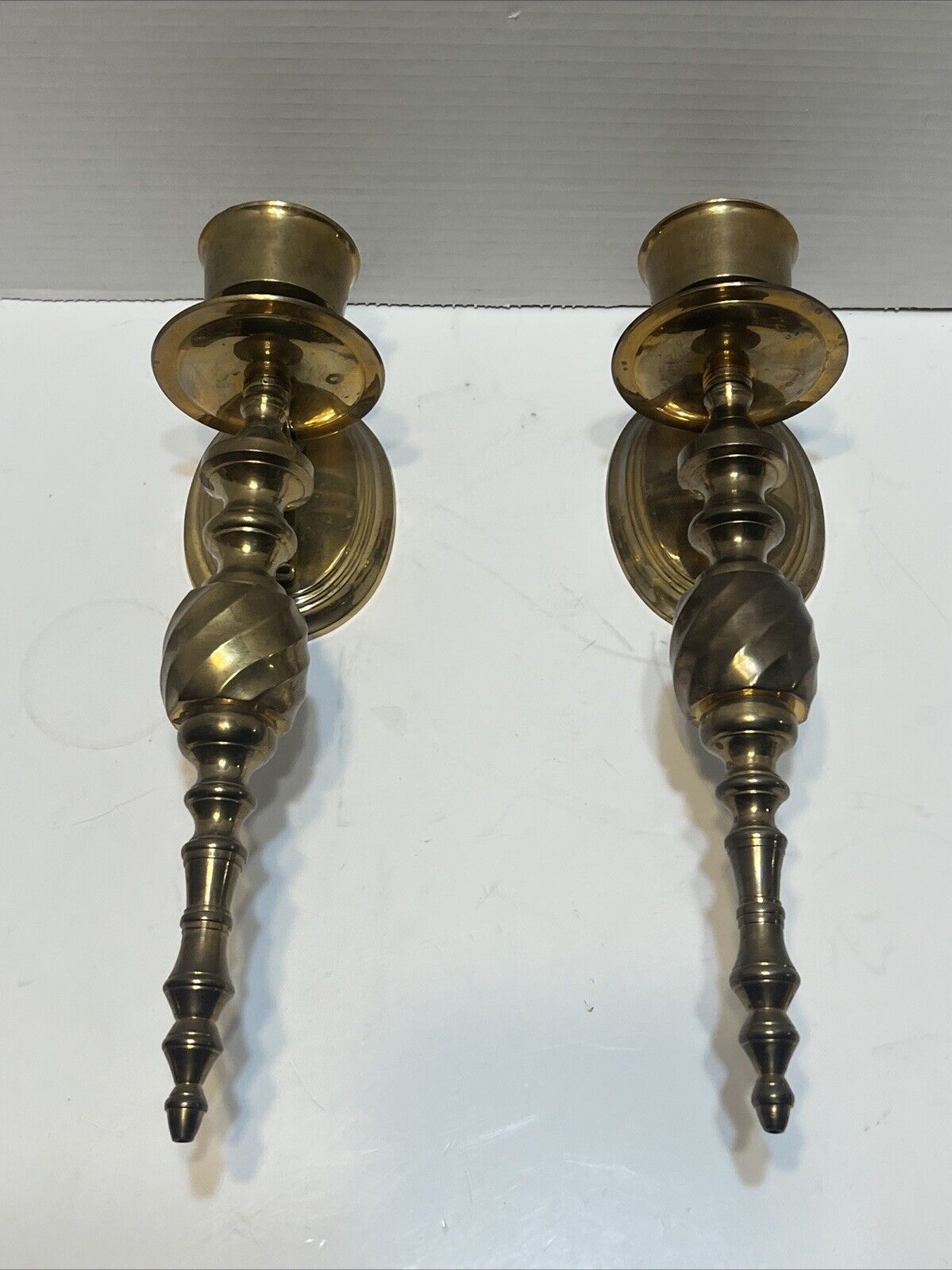 Set Of 2 Vintage Brass Wall Mount Sconce Candle Holders 12\