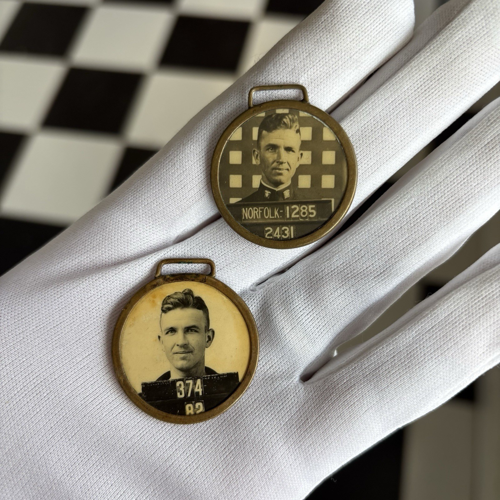 WWII Matching ID Security Pocket Watch Fobs US Navy Yard | Norfolk & New Orleans