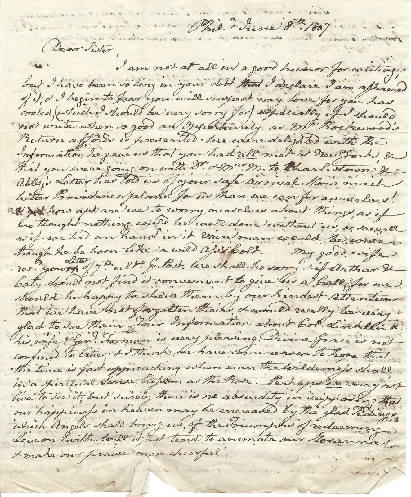 Early NY Postmaster During Revolution Sends Accounting To Sister
