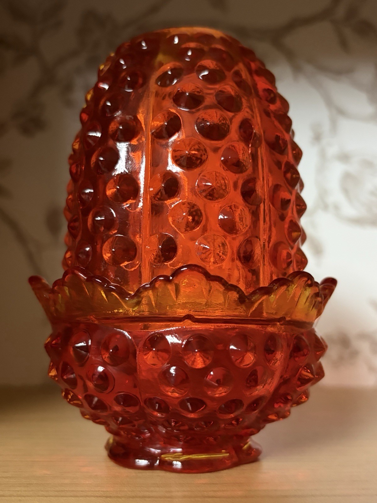 Vintage Fenton Orange Amberina Hobnail Fairy Lamp UV Glows Vintage Fenton Orange Amberina Hobnail Fairy Lamp UV Glows