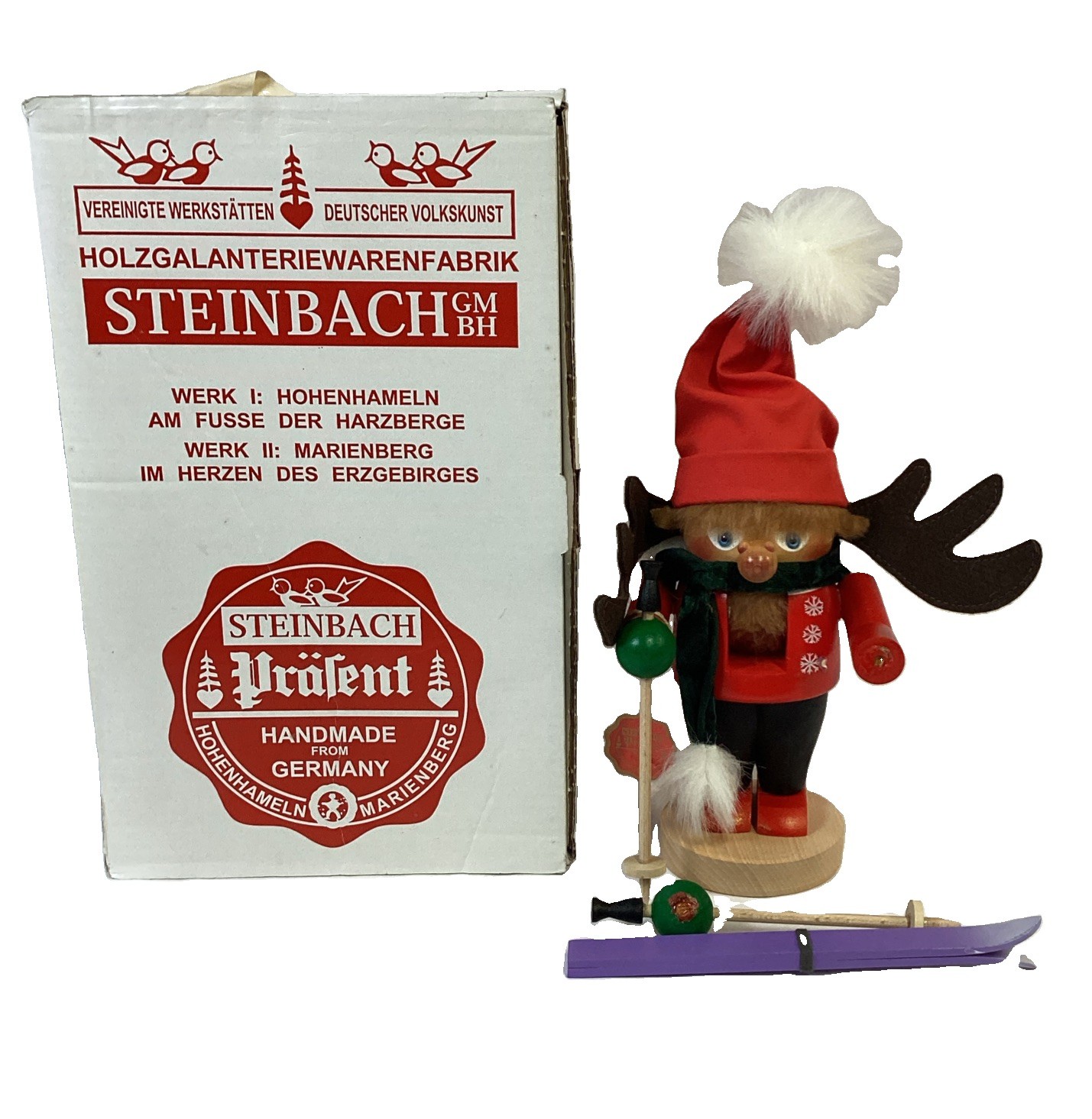 Steinbach Germany Chubby Moose Skier Nutcracker S1345 - Damaged - New