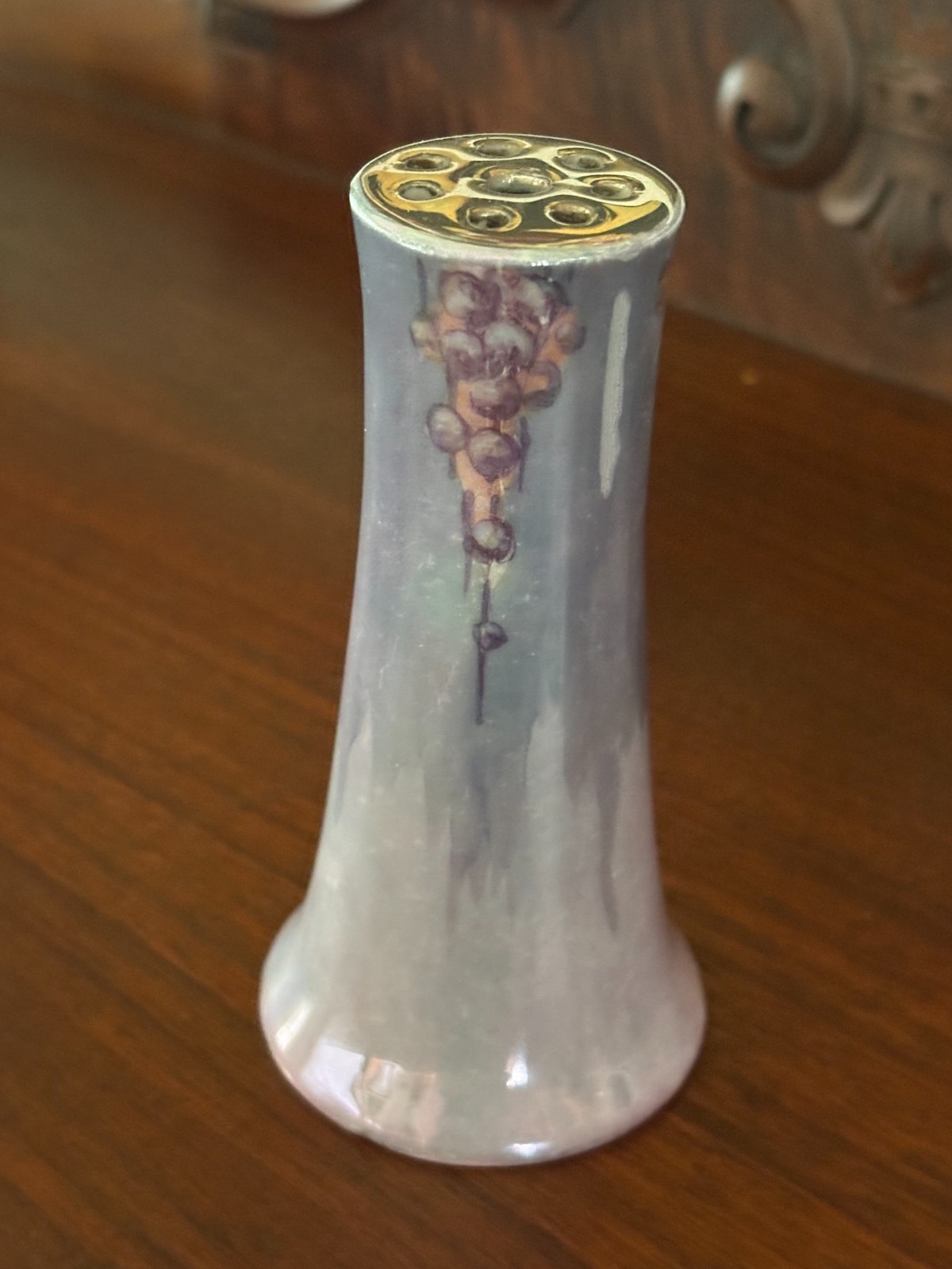 Antique Limoges Hat Pin Holder Blue Iridescent heavy Silver Gilt Top- RARE