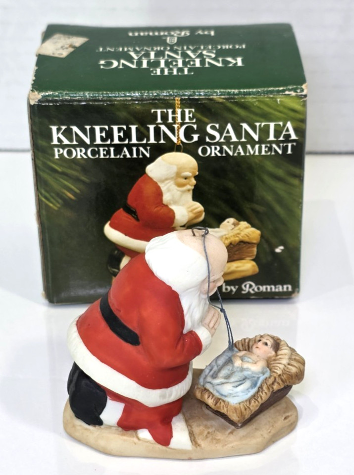 The Kneeling Santa Porcelain Figurine Ornament 1985 Vintage Hand Painted