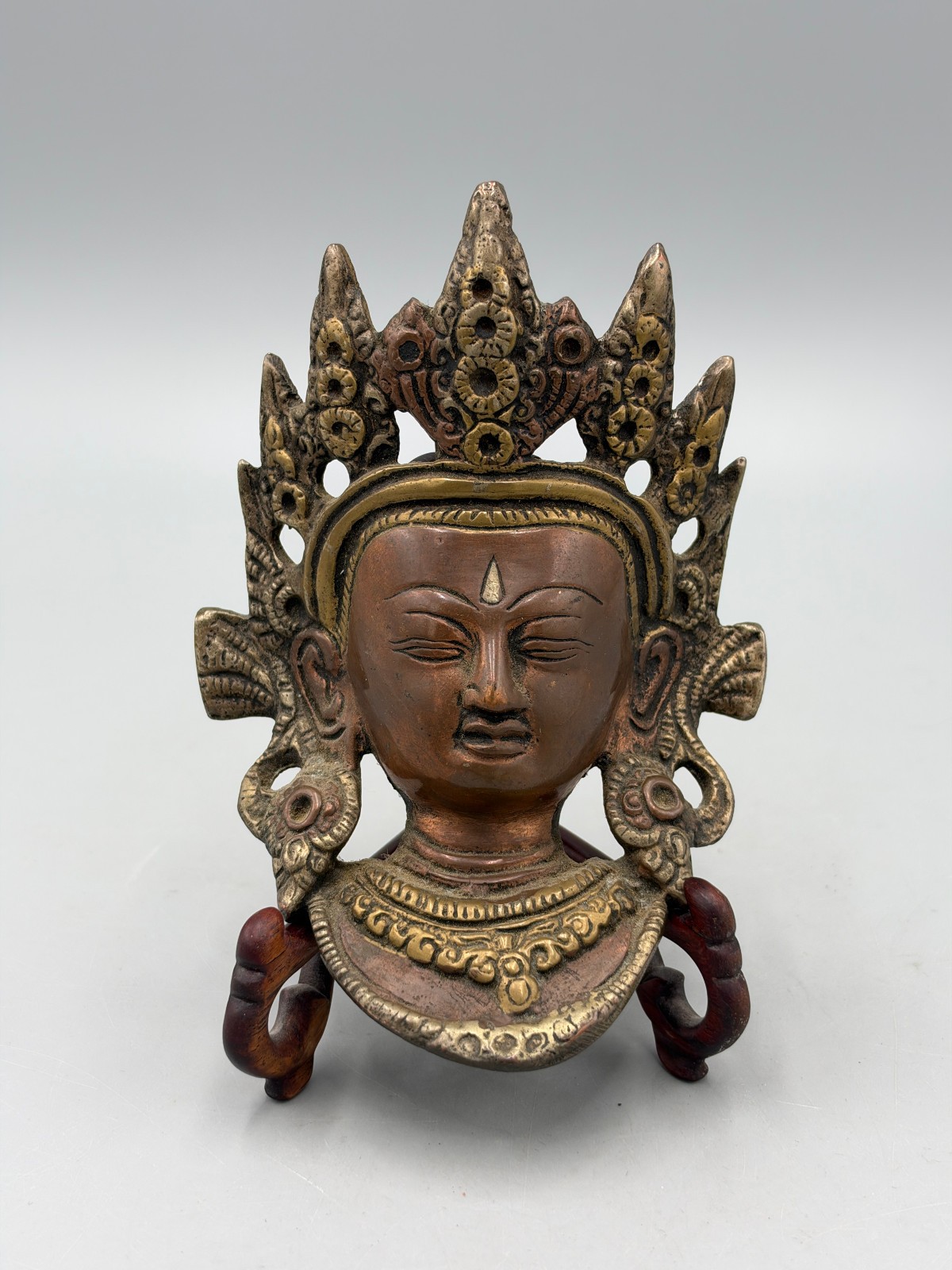 Vintage Nepalese Tibetan Copper‑Brass Tara Buddhist Goddess Wall Hanging Mask 