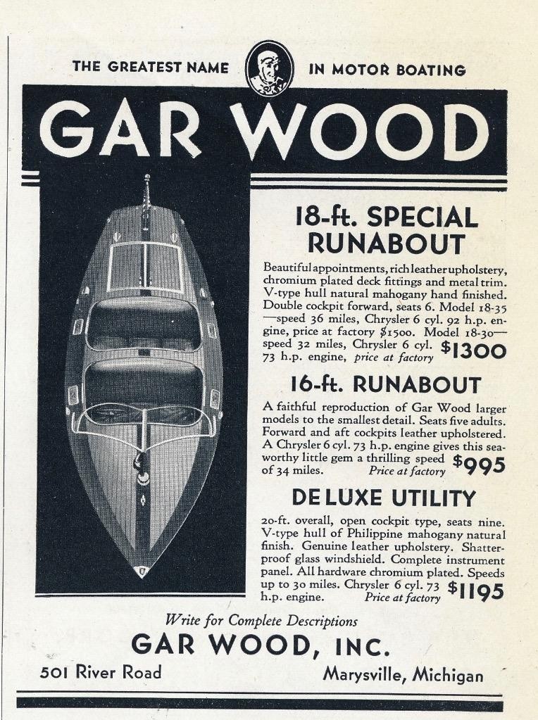 Magazine Ad - 1935 - Gar Wood Inc. - Marysville, MI - 18\' Runabout