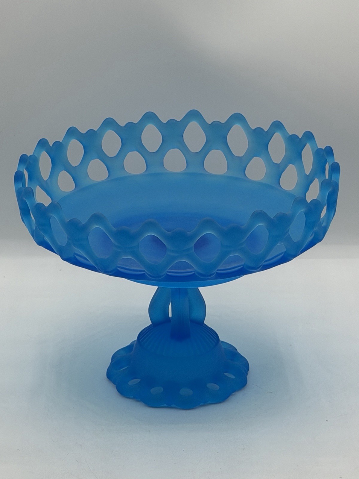 Vintage Blue Westmoreland Glass Doric Pattern Pedestal Compote Vintage Blue Westmoreland Glass Doric Pattern Pedestal Compote