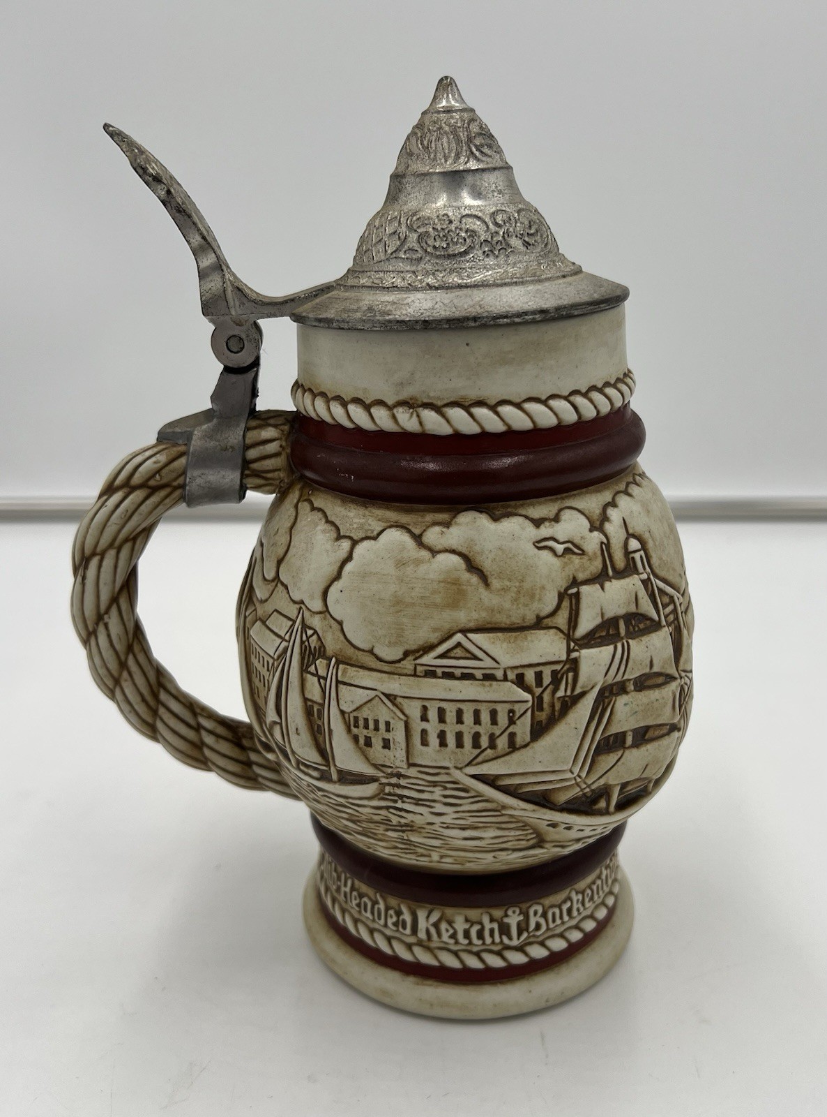 1977 Avon Nautical Tall Ship Staysail Schooner Tankard Lidded Beer Stein Brazil