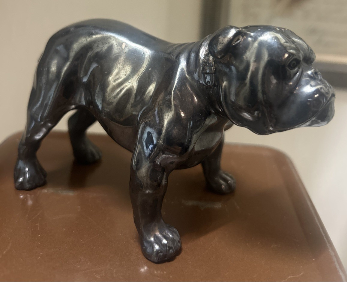 Vintage ENGLISH BULLDOG CAST METAL FIGURINE~GLOSSY CHROME/NICKEL FINISH 5