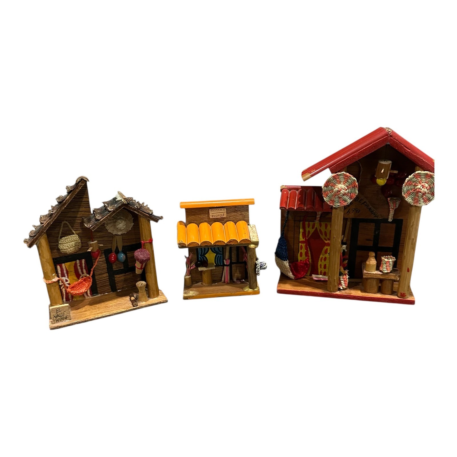 Vintage Panama Folk Art Miniature Wood Dioramas El Valle Set of 3 Handcrafted