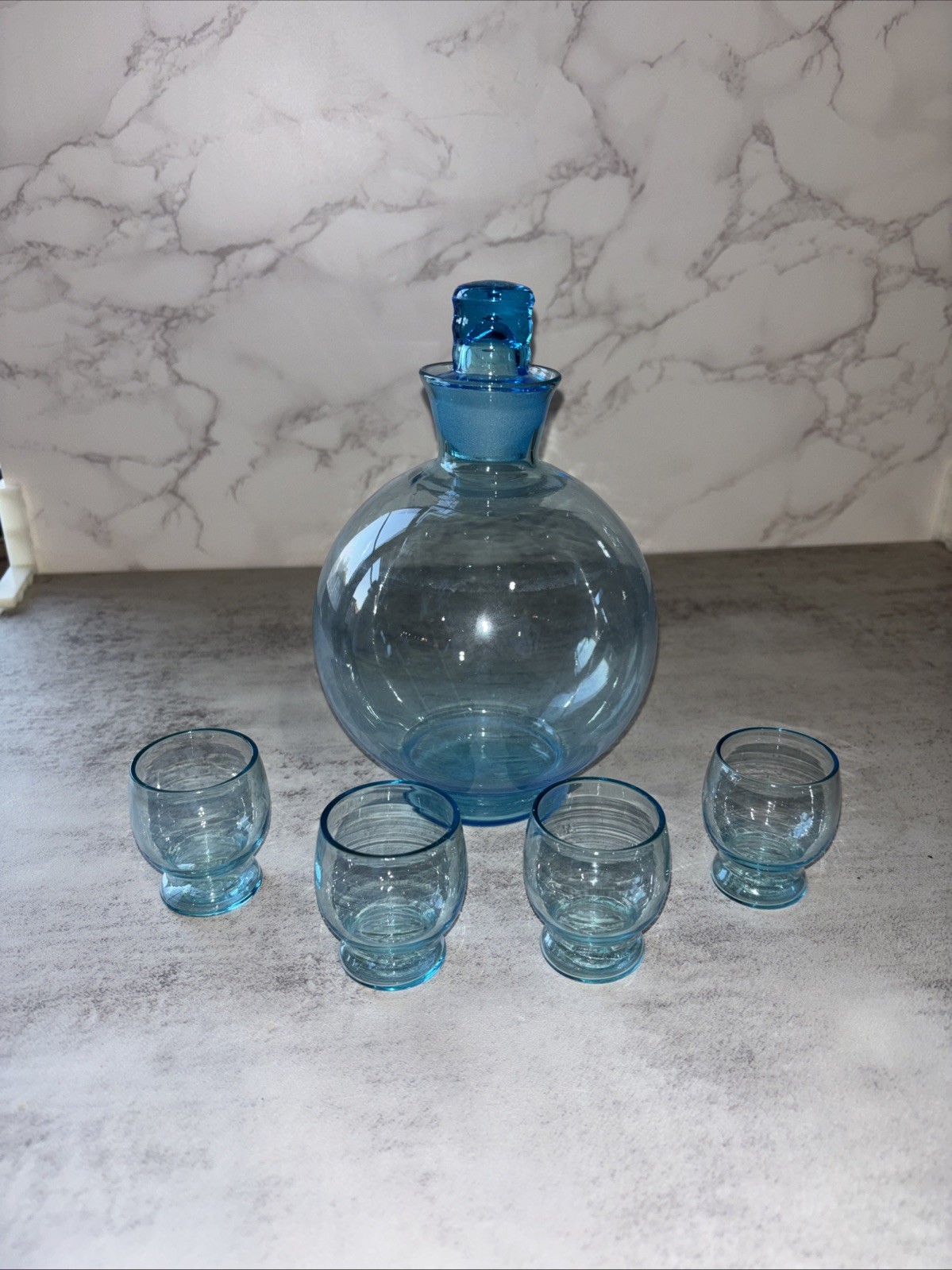 Vintage Hand Blown Blue Glass Decanter