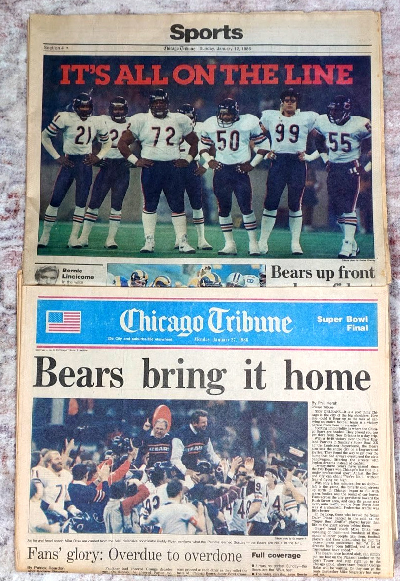 Chicago Tribune Jan 27 1986 Bears Super Bowl XX Champions Complete Newspaper