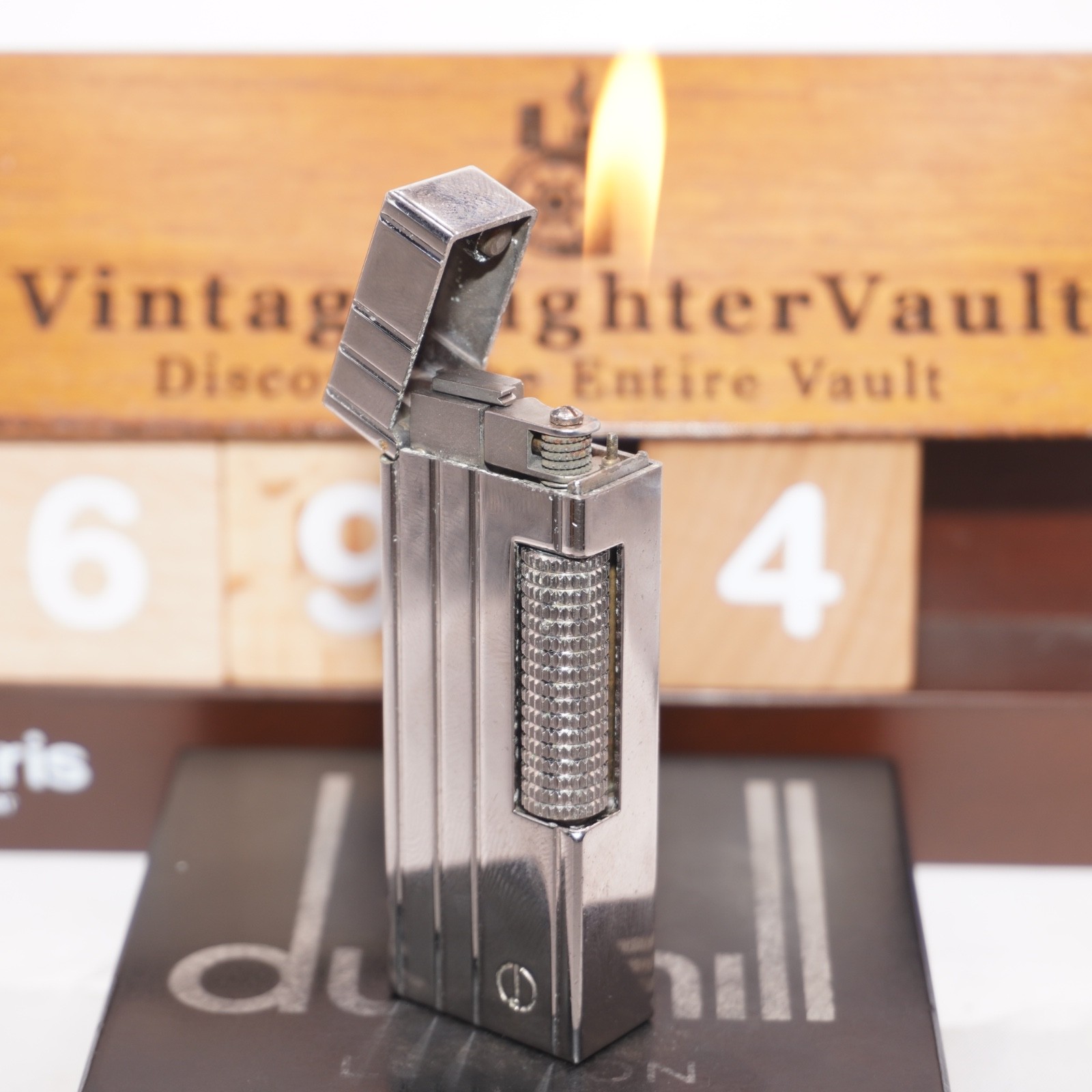 Dunhill Lighter Palladium 4 LINE Pattern _Ultrasonically Cleaned_Working