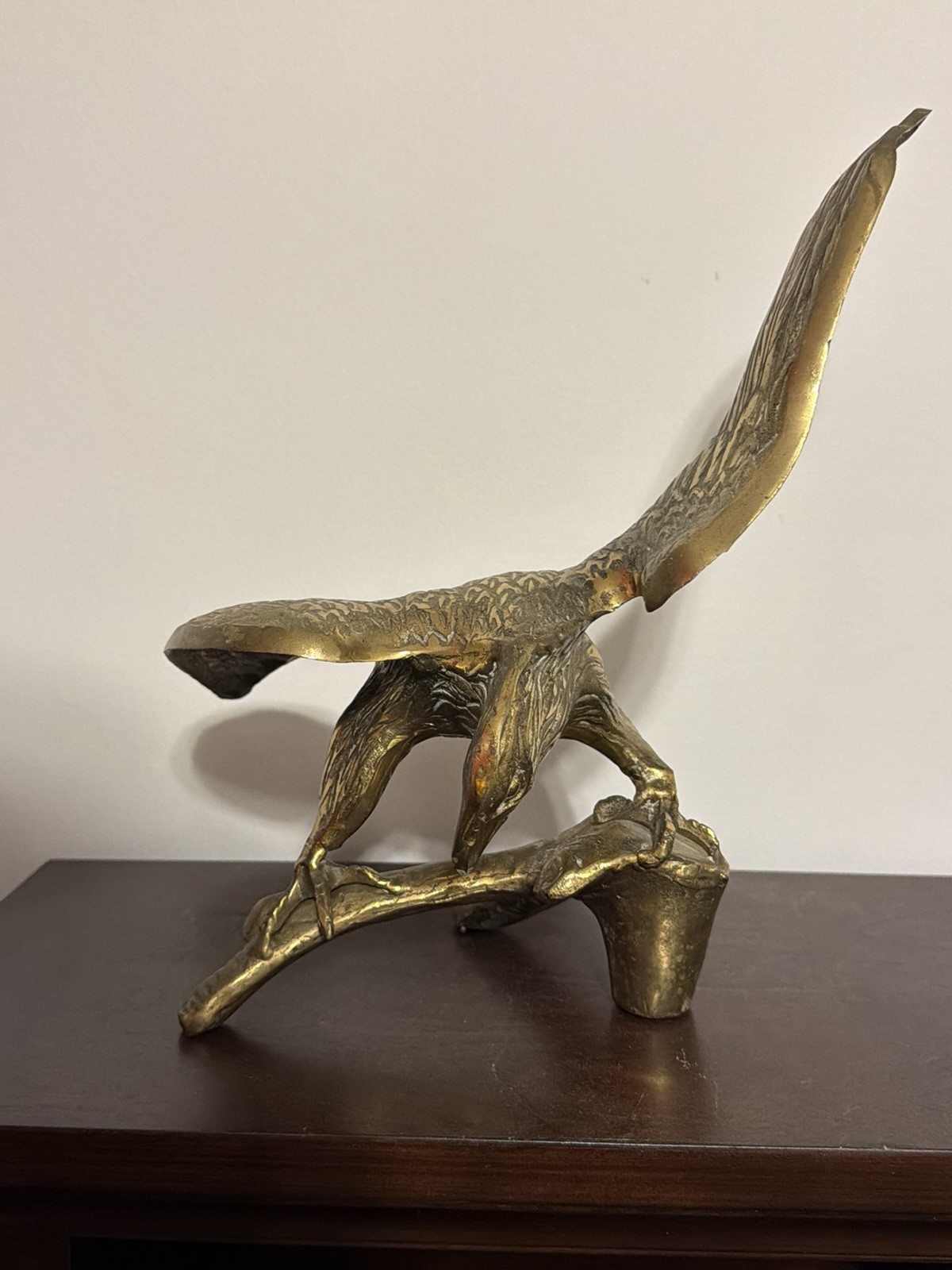 vintage mid-century brass bald eagle sculpture Perched