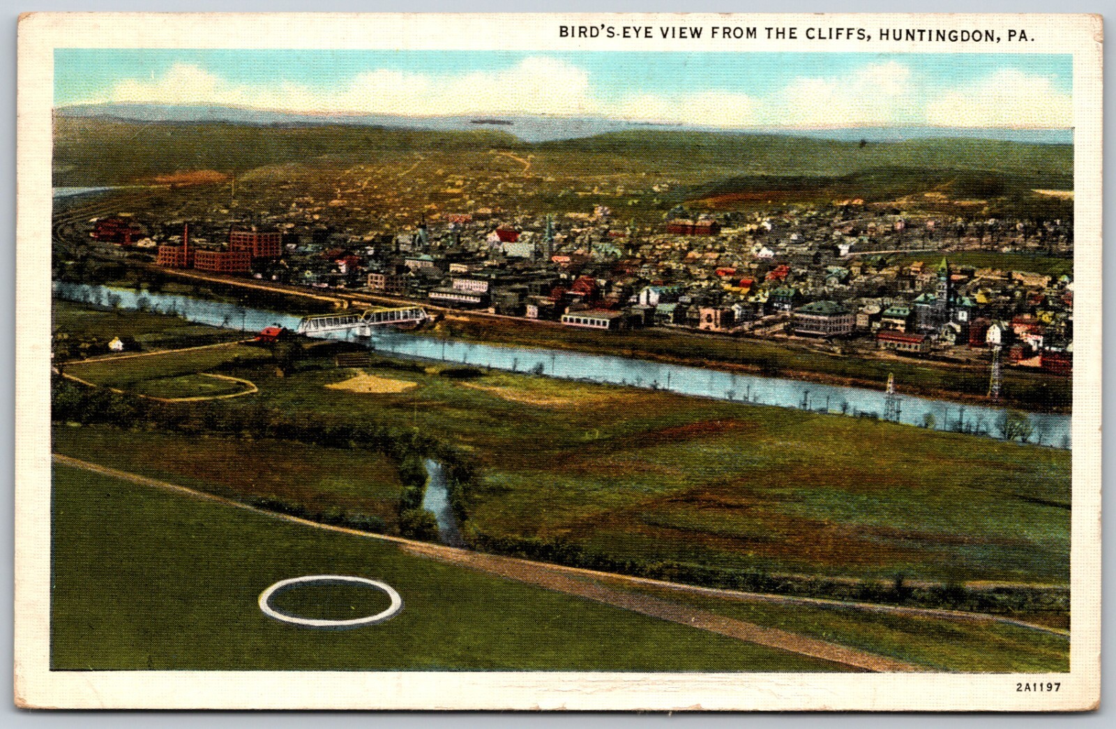 1937 Bird\'s Eye View Cliffs Huntingdon PA ANTIQUE Postcard 4184