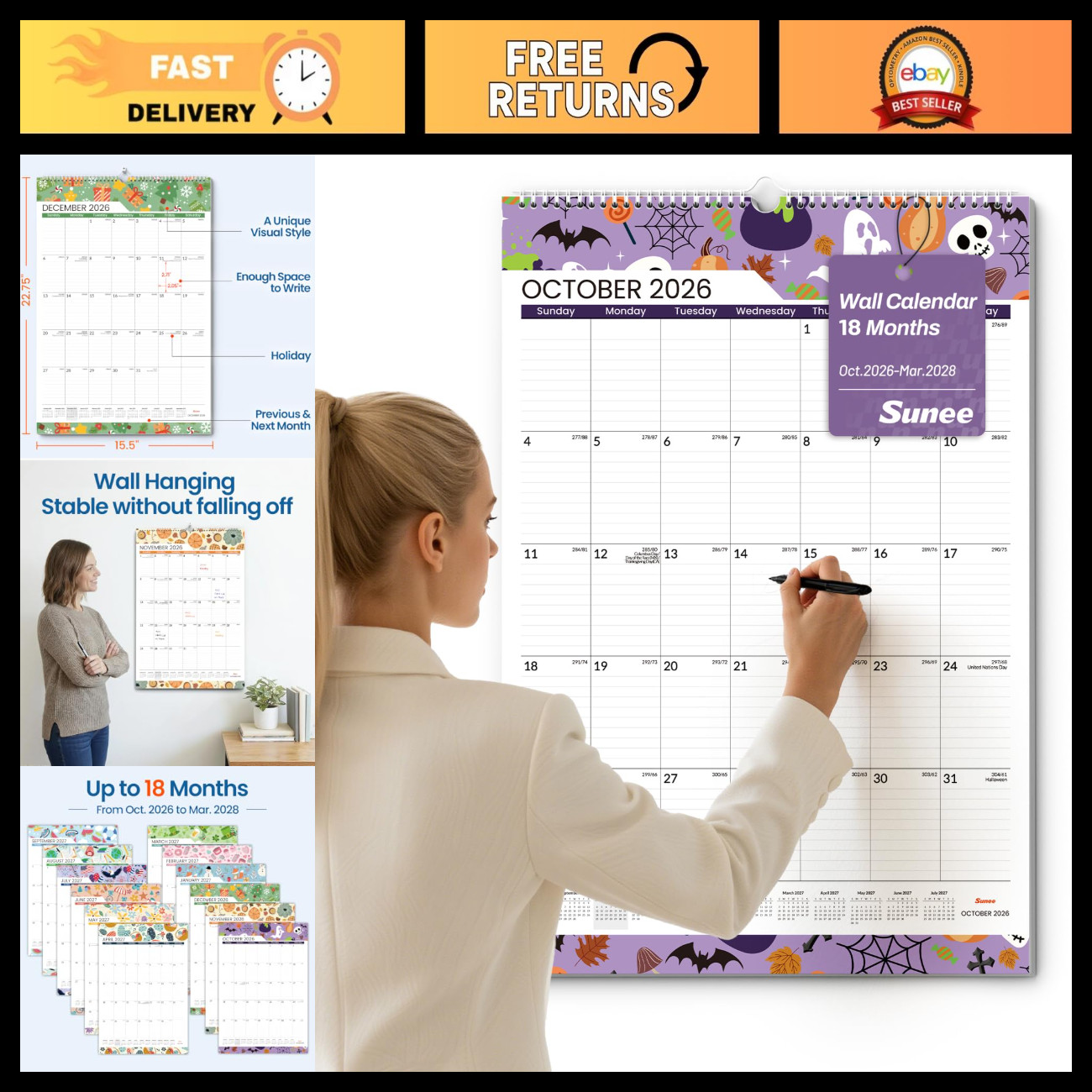 Large 2026-2027 Wall Calendar, 18 Month Vertical Planner, Extra Large Seasons De Large 2026-2027 Wall Calendar, 18 Month Vertical Planner, Extra Large Seasons De