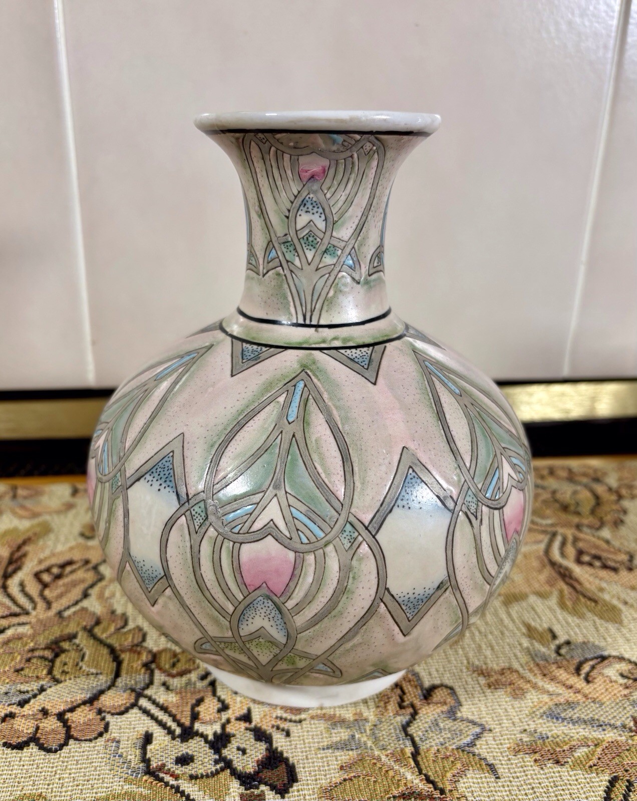 Vintage Hand Painted Porcelain Vase Macao Art Nouveau Style Pastel