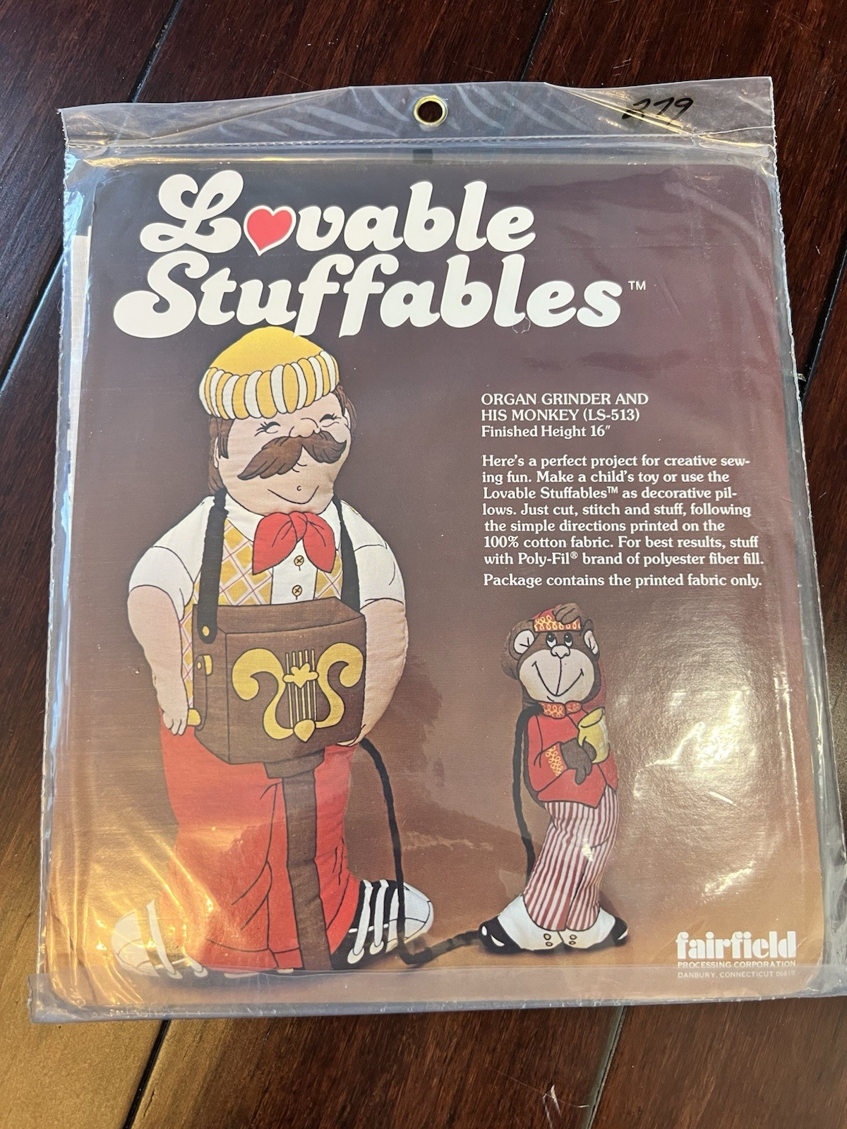 Vintage Lovable Stuffables Printed Doll Fabric for Sewing Organ Grinder & Monkey
