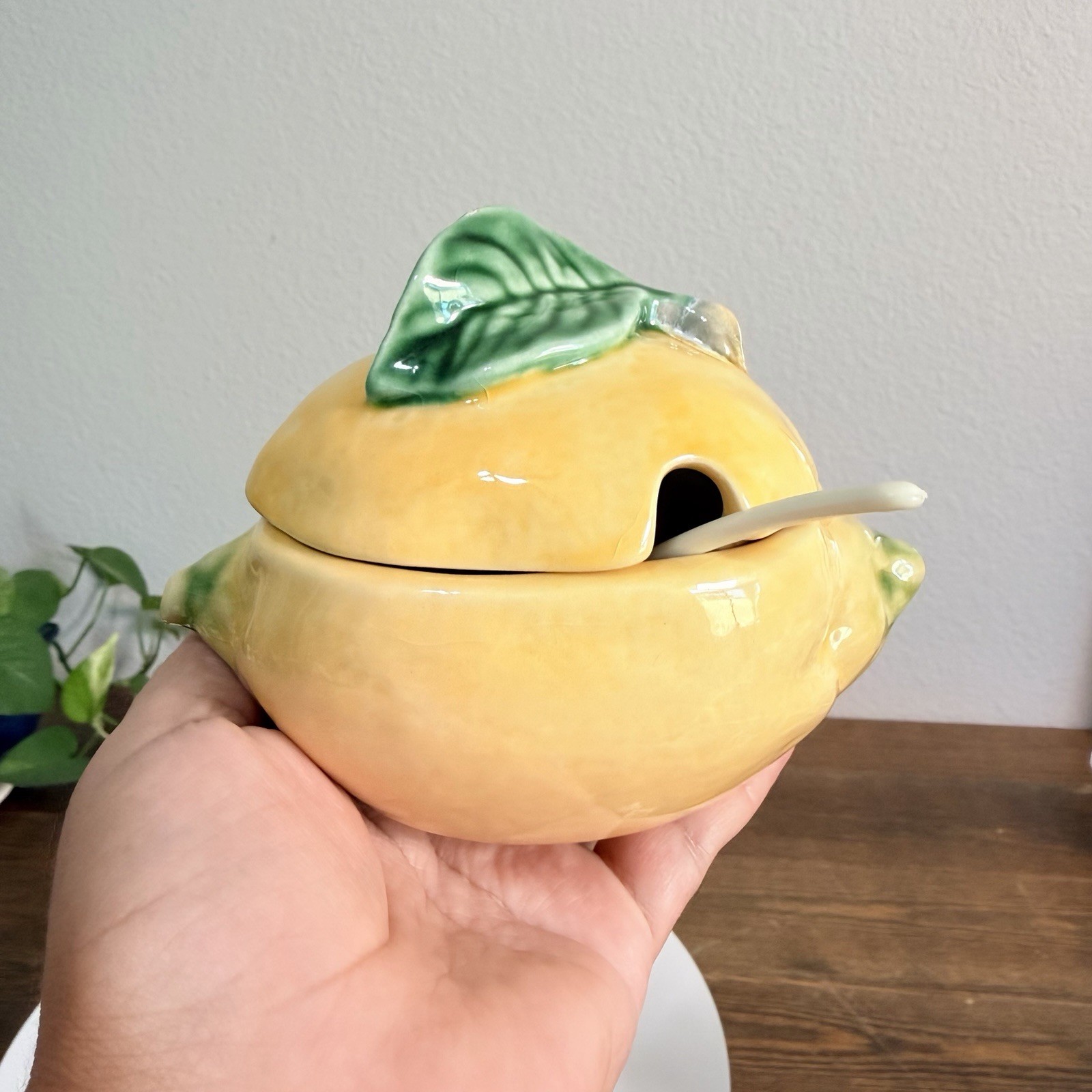 Bordallo Pinheiro Lemon Shaped Sugar Or Jam Bowl Portugal Majolica