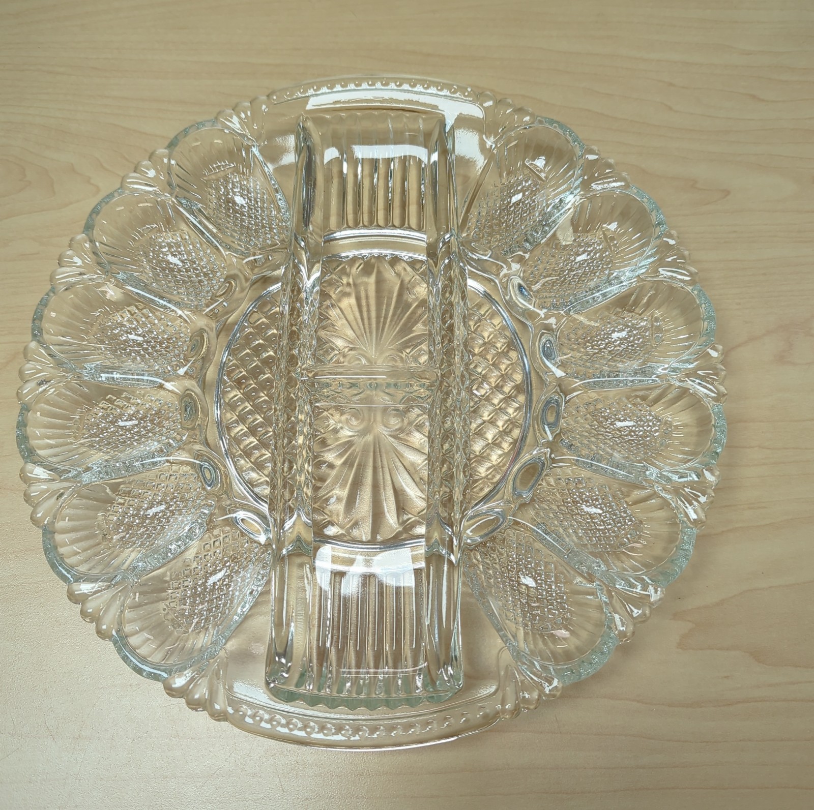Vintage Glass Deviled Egg/Relish Plate, 11 Vintage Glass Deviled Egg/Relish Plate, 11