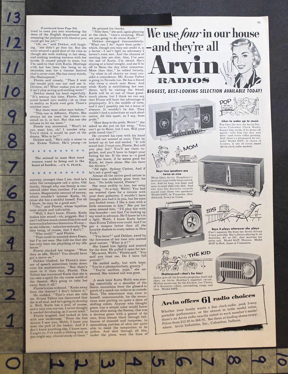 1955 ARVIN RADIO CLOCK TABLE MODEL COLUMBUS MUSIC ALARM PORTABLE SPORT AD 33906