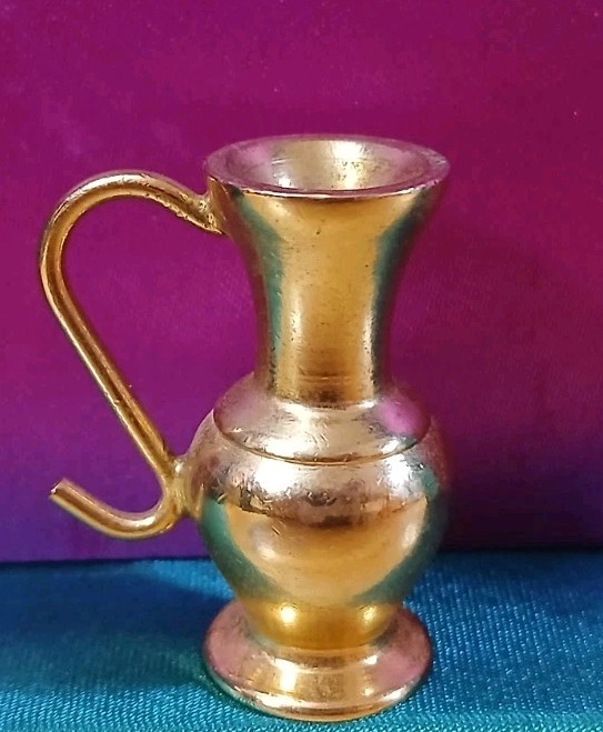 Vintage Small Minaiture Gold Brass Vase Pitcher Trinket Dollhouse