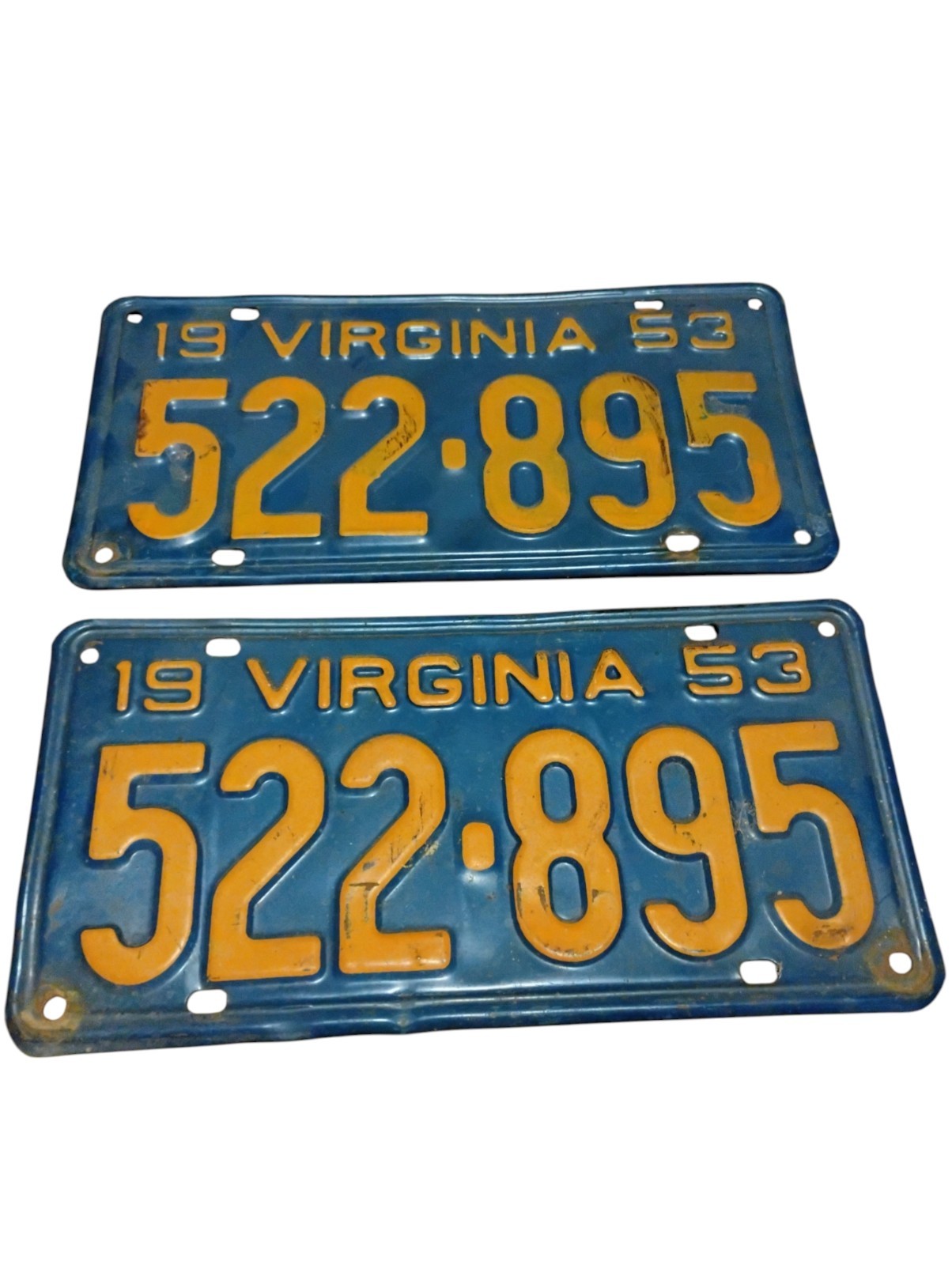 A Pair Of 1953 Antique Virginia Metal License Plate Tags Set