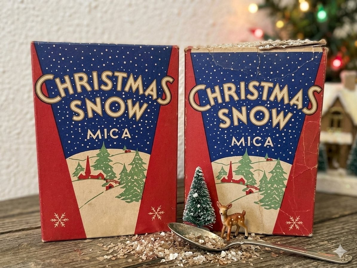 Vintage 1940s Mica Christmas Snow Flakes 1 NOS 1 Mostly Full Winter Table Decor
