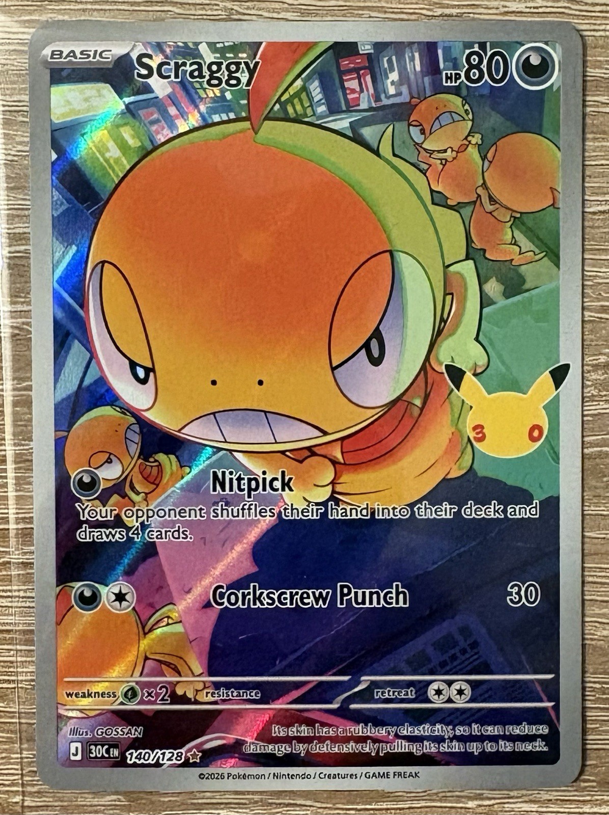 Pokemon Scraggy 140/128 Illustration Rare ME: 30th Celebration English