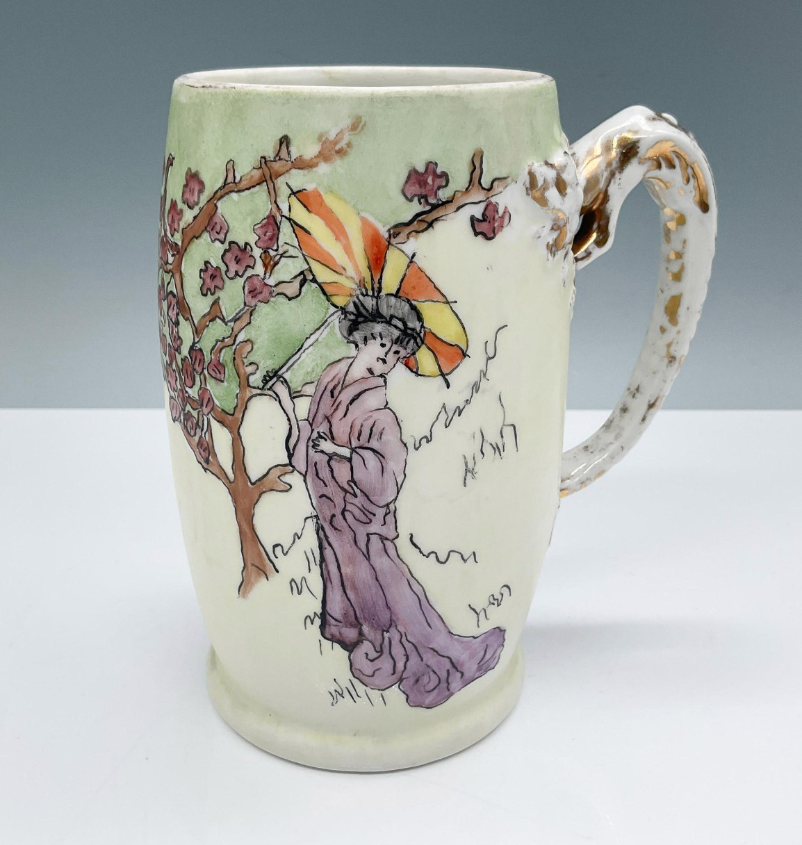 Antique Jean Pouyat Limoges Hand Painted Geisha Japonisme Mug JPL 5.75