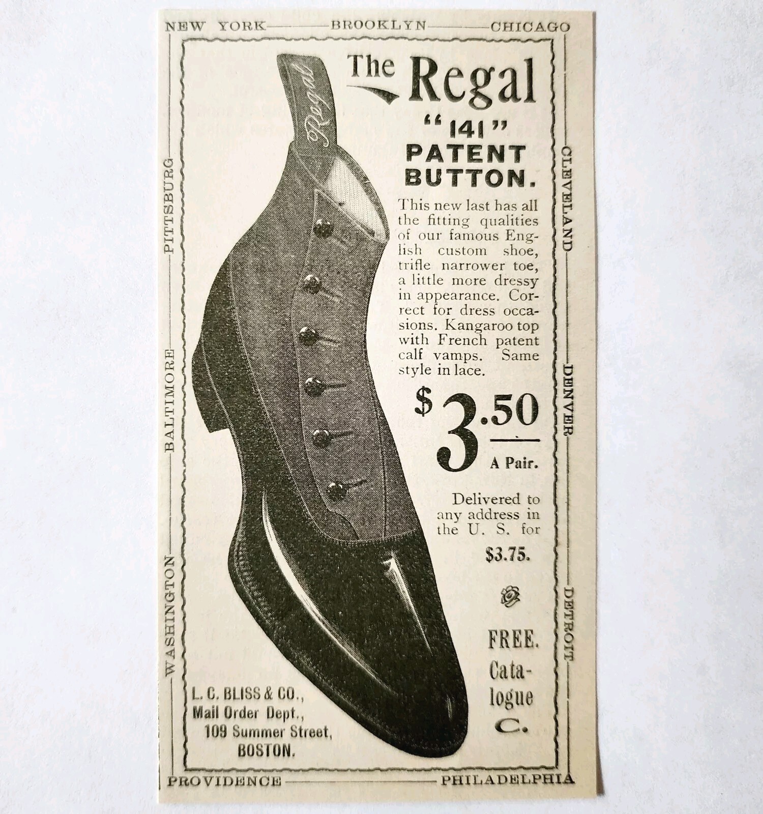 Bliss Regal 141 Leather Shoes 1897 Advertisement Victorian Fashion ADBN1A8