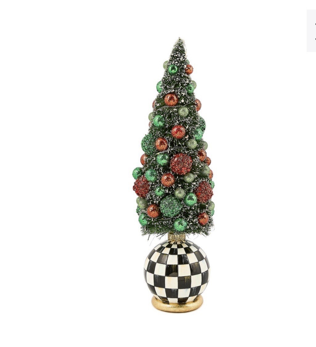 Brand New Mackenzie Childs Check It Out Illuminated Medium Bottle Brush Tree