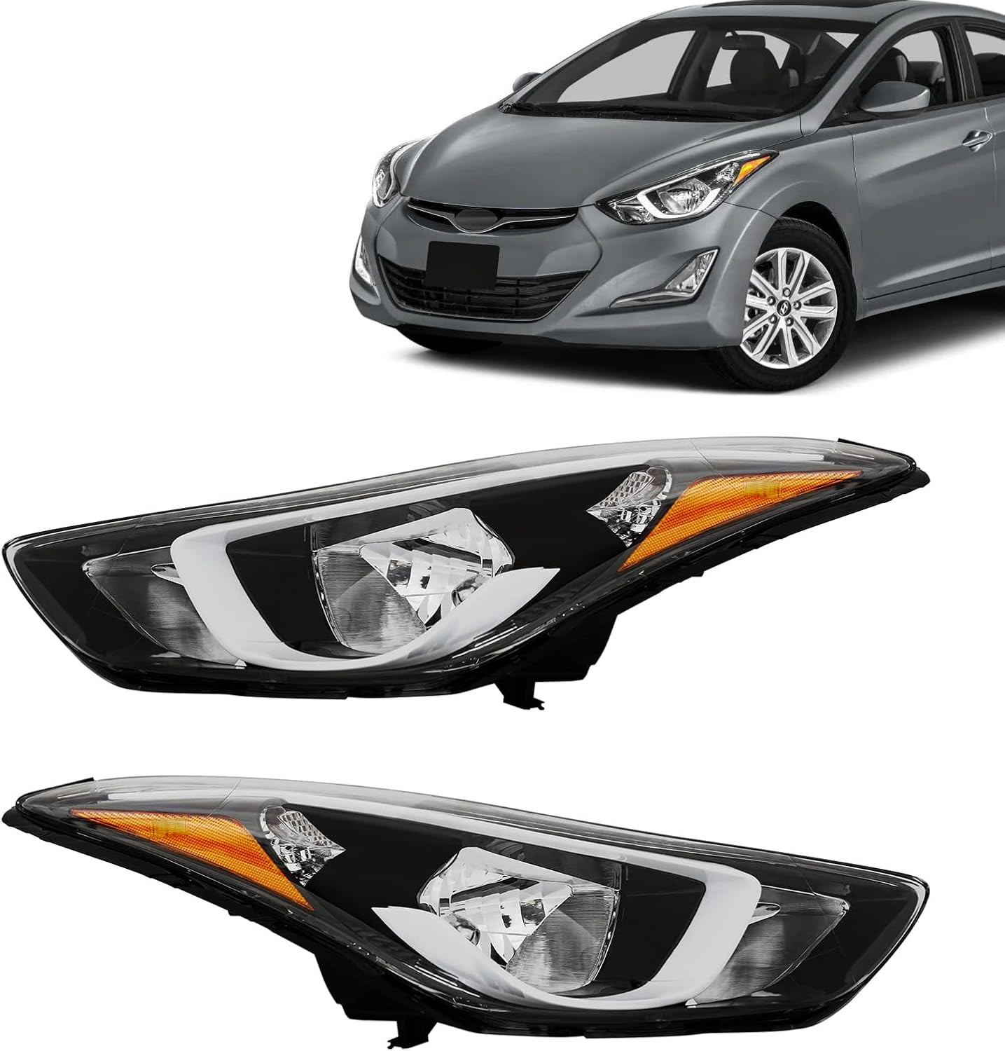 Halogen Headlight Assembly for 2014-2016 Hyundai Elantra Pair