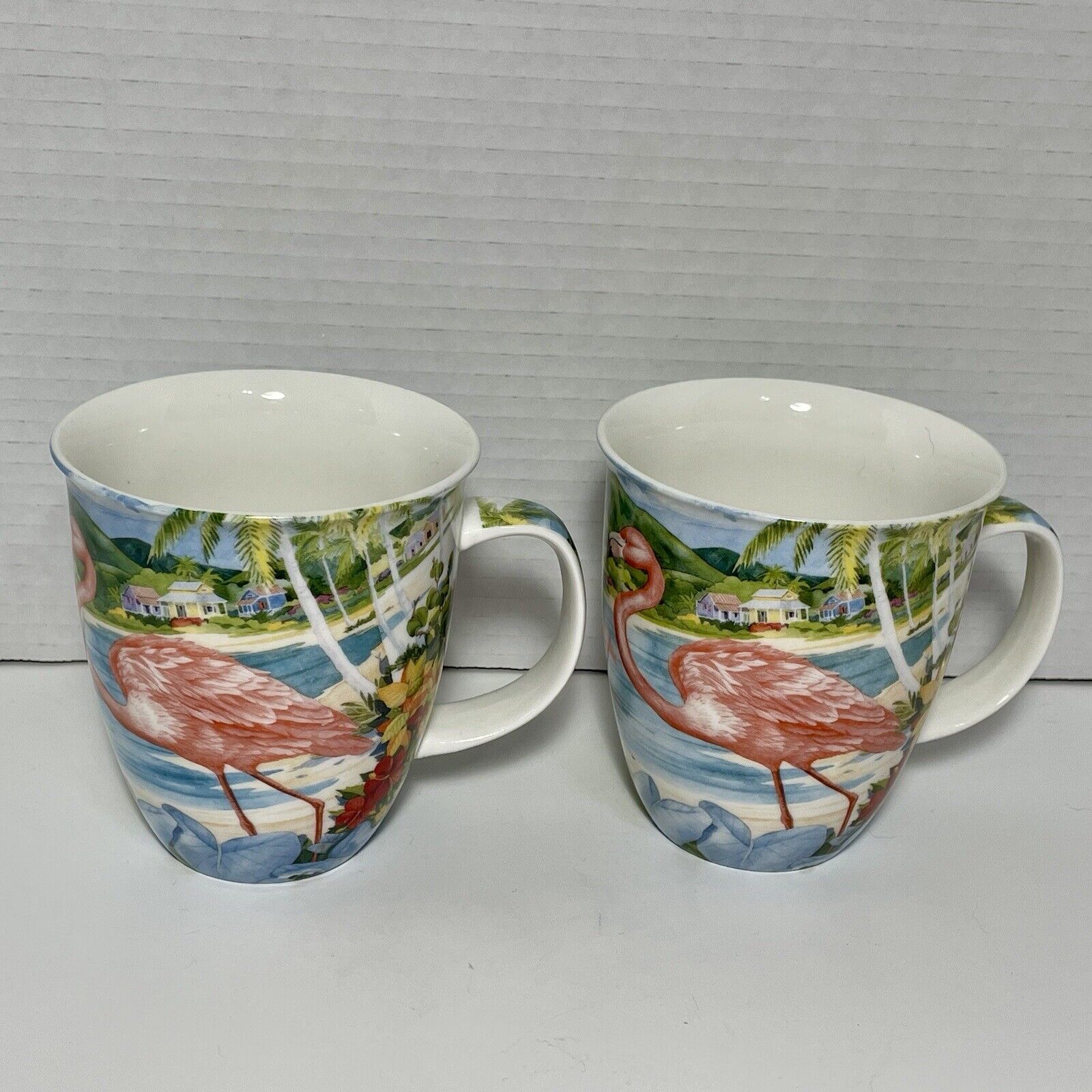 Pink Flamingos Tropical Vibe 16 oz Coffee Mug Cup art by Paul Brent set of 2