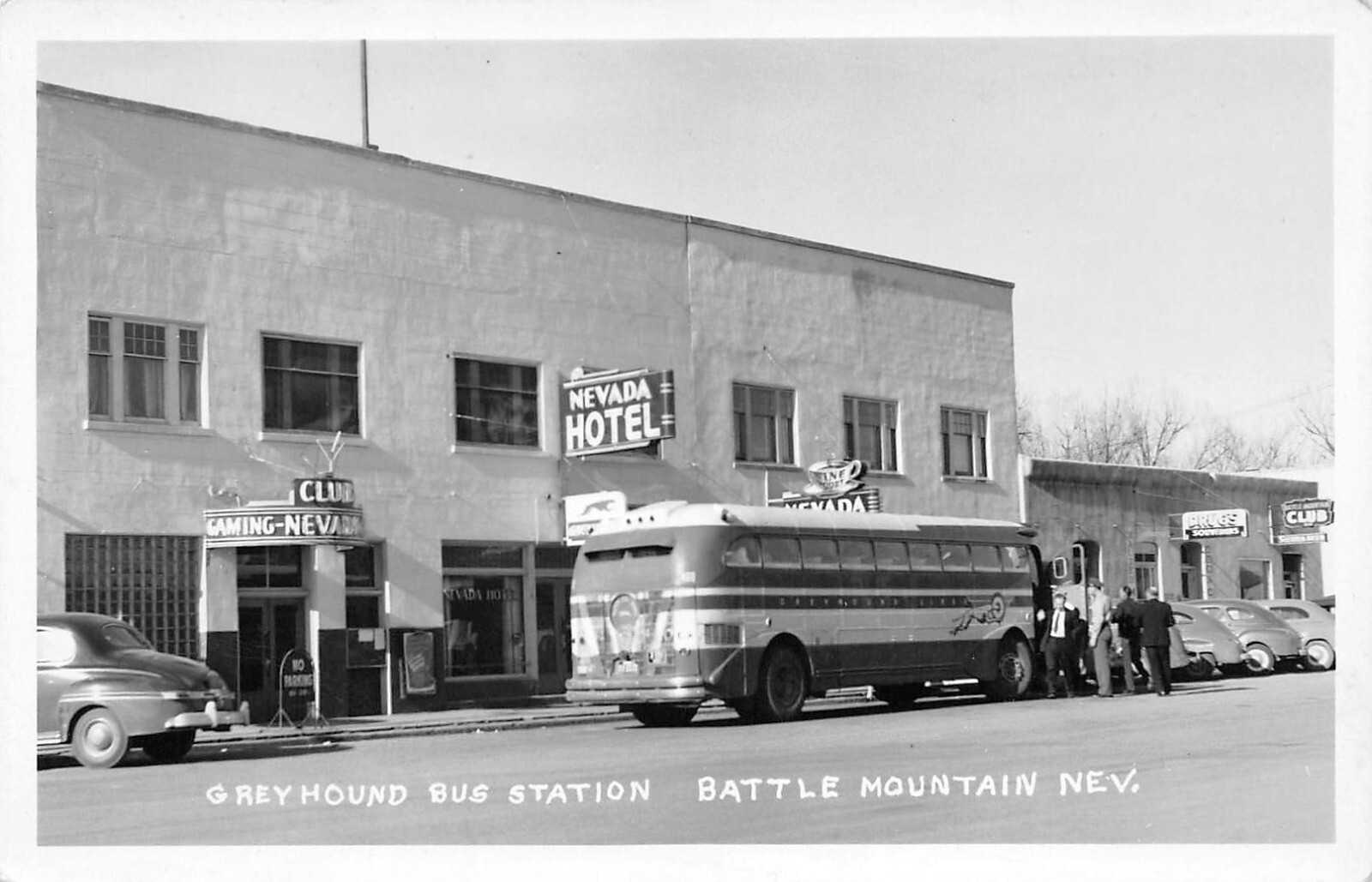 RPPC Nevada Hotel & Greyhound Bus Battle Mountain Lander County Photo Postcard