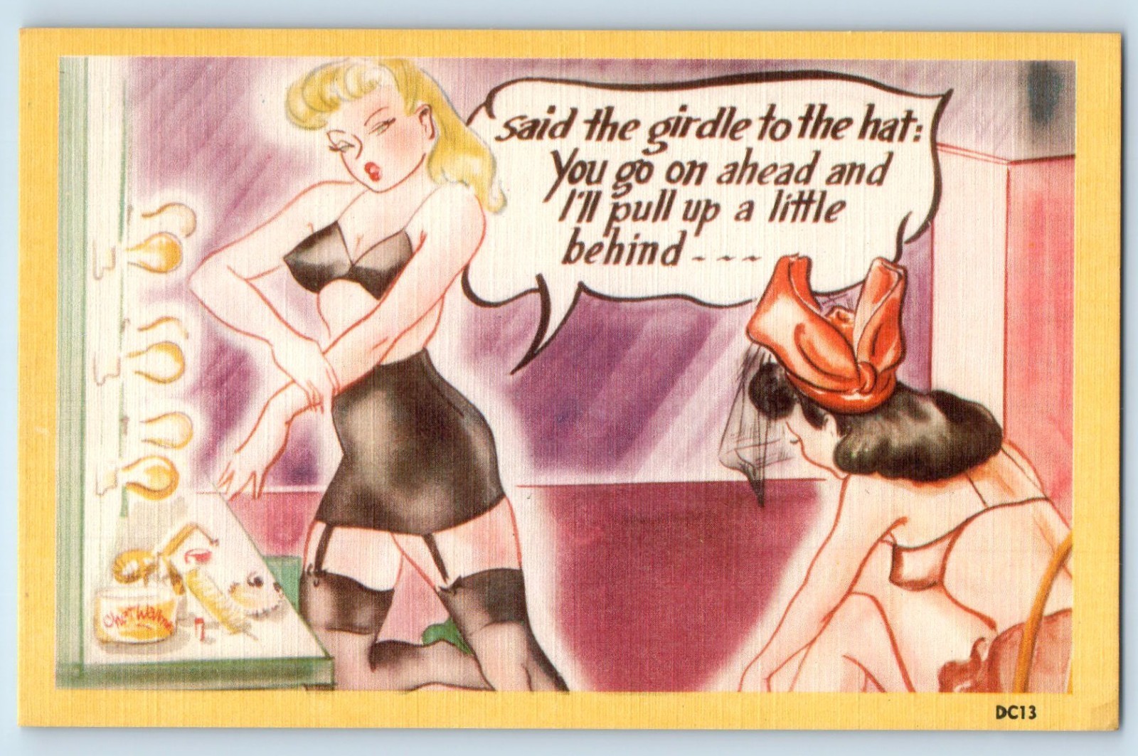 c1930's Risque Pin-UpSexy Woman Lingerie Comic Humor Vintage Unposted Postcard