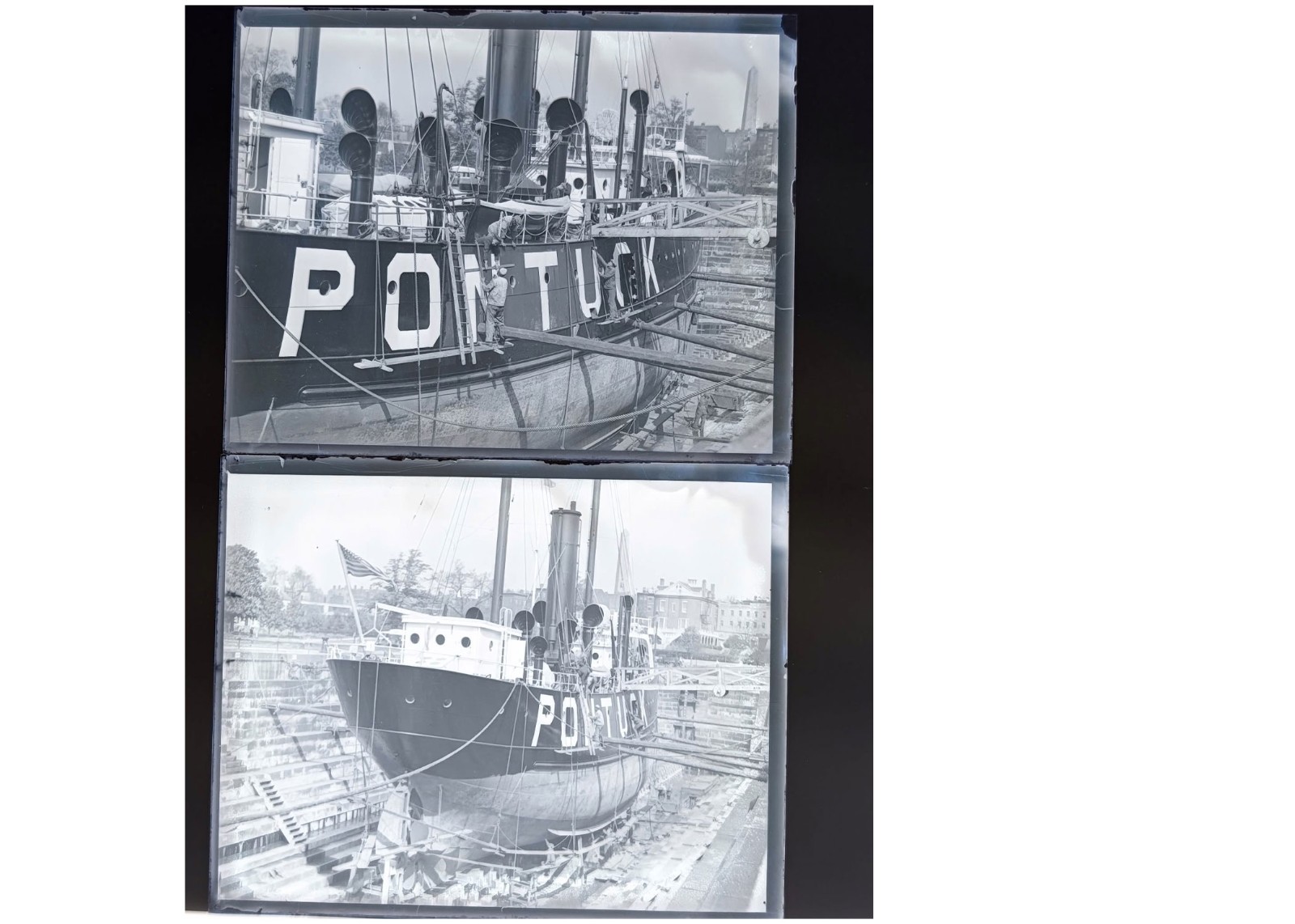 1931 Nantucket Lightship Charlestown Navy Yard Drydock Glass Negative (2) OOAK