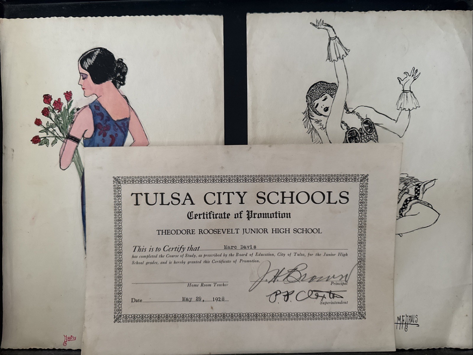 Early Original Disney Animator Marc Davis Art Work And Certificate