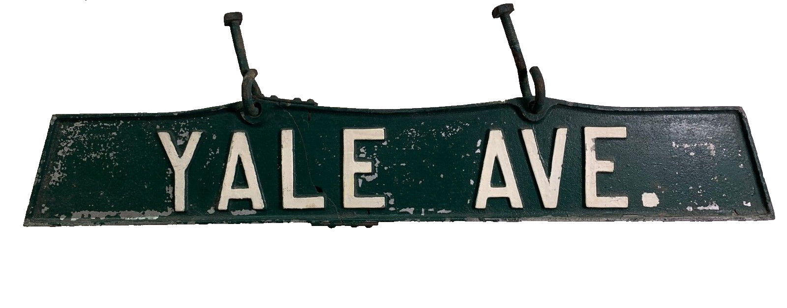 Antique Vintage Yale [ University ] Ave Avenue Metal Street Sign w/ Old Repairs