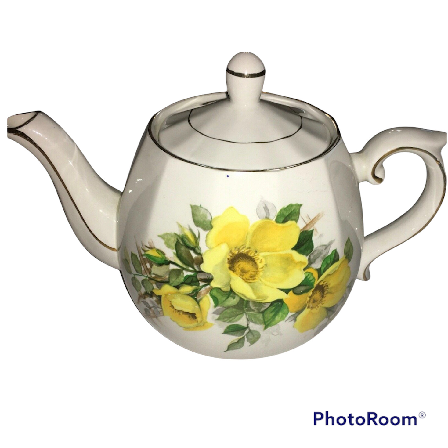 Vintage Ellgreave Wood & Sons Ironstone Yellow Floral Teapot