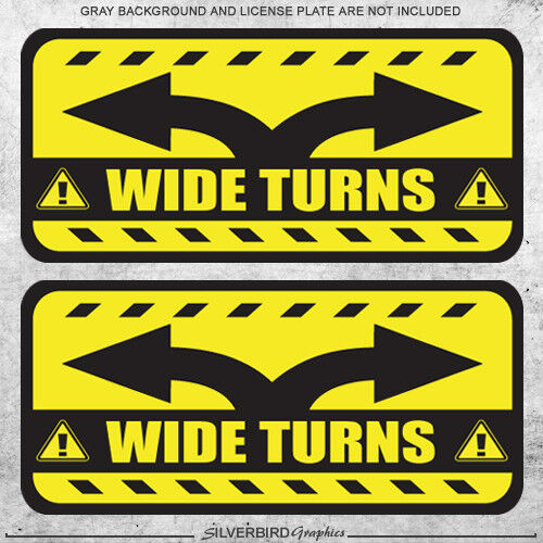 2x Wide Turns sticker decal - truck vehicle label caution warning weatherproof