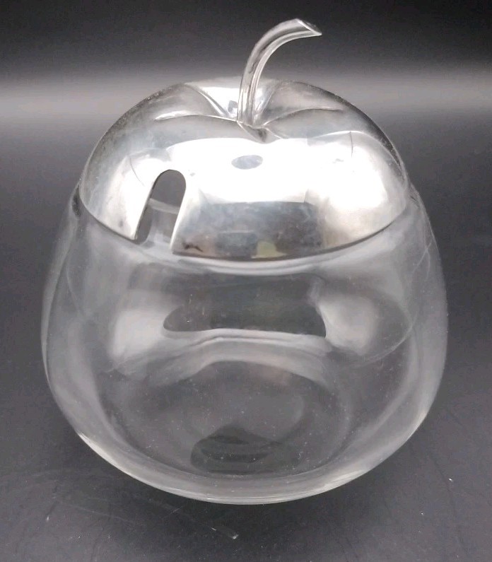 Vintage Apple Jam Jar Glass with EPNS Silver Lid England Mid Century Kitchen