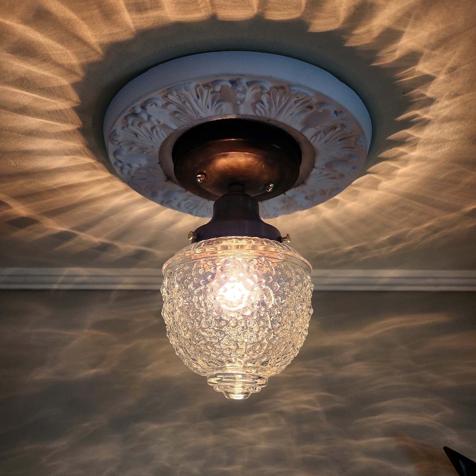 Antique Vintage 1910\'s 30s Glass Globe light fixture ceiling light hall brass