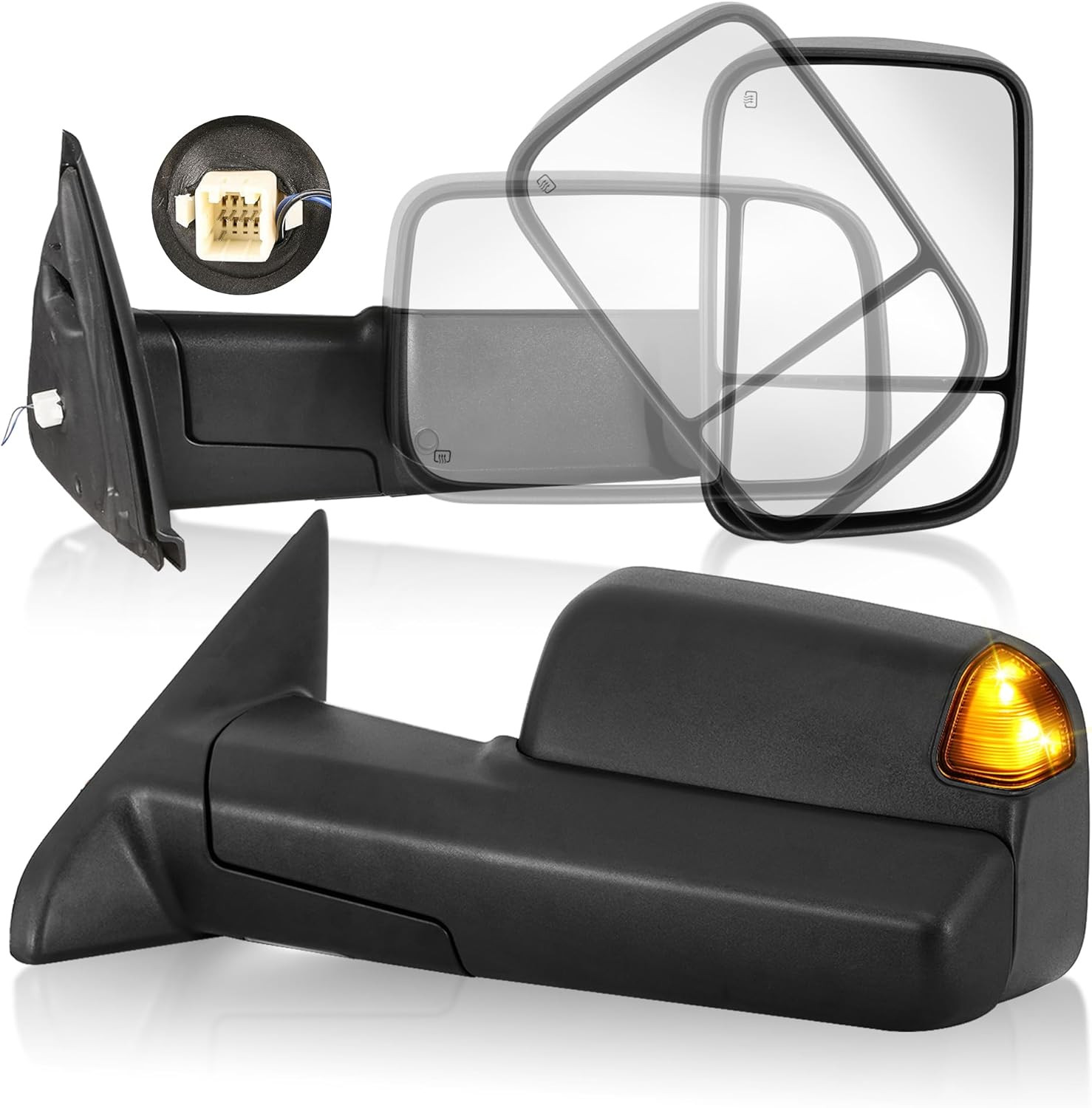 Pair Power Heated Tow Mirrors Compatible with 2002-2008 Dodge Ram 1500, 2003-200