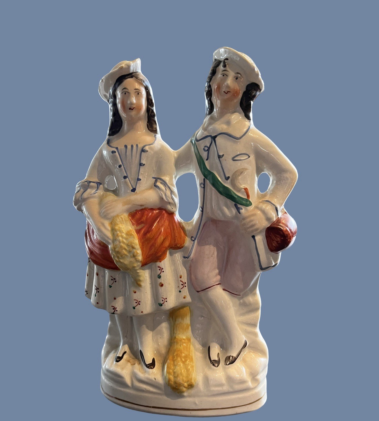19th Century STAFFORDSHIRE FIGURINE MAN WOMAN WHEAT BEER STEIN