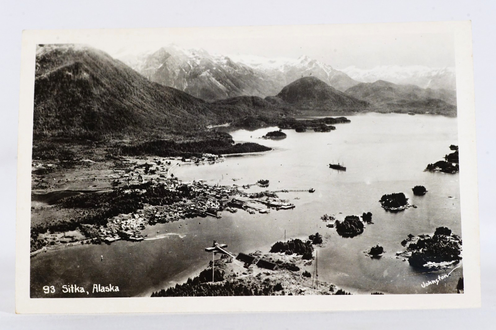 Sitka Alaska Aerial Photo Harbor Fishing Village Photo Johnston RPPC Postcard