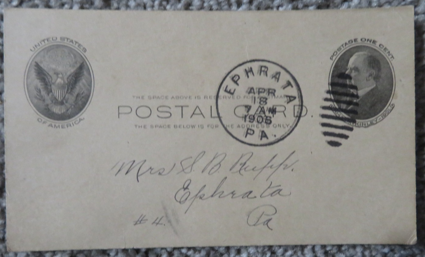 1906 Antique U.S. One Cent McKinley Death Announcement Post Card Ephrata PA
