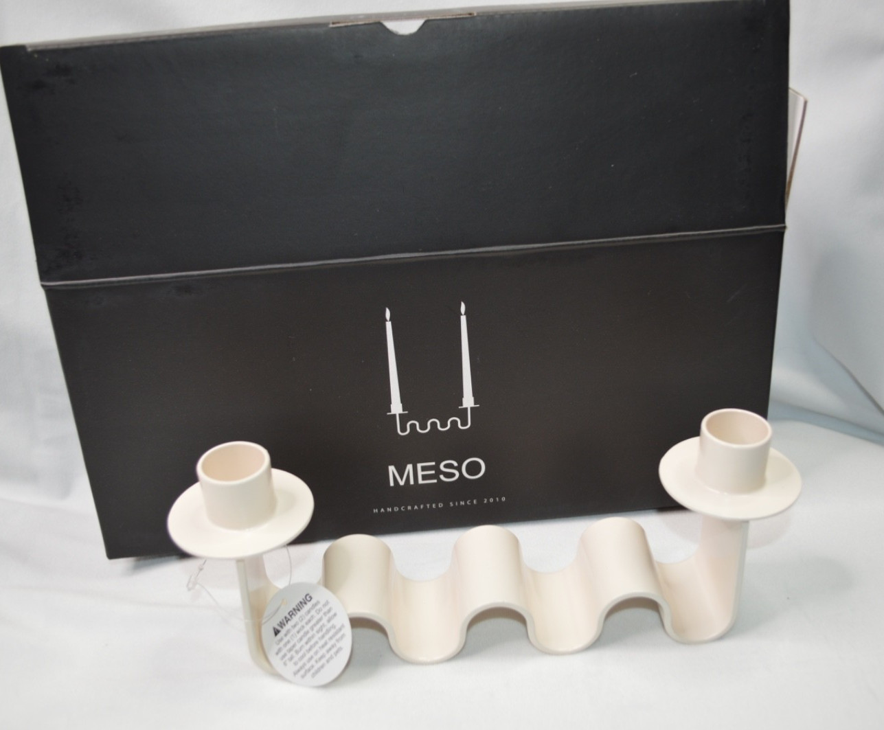 NEW Meso Helen Wave Dual Taper Candlestick Holder White Modern Metal NIB