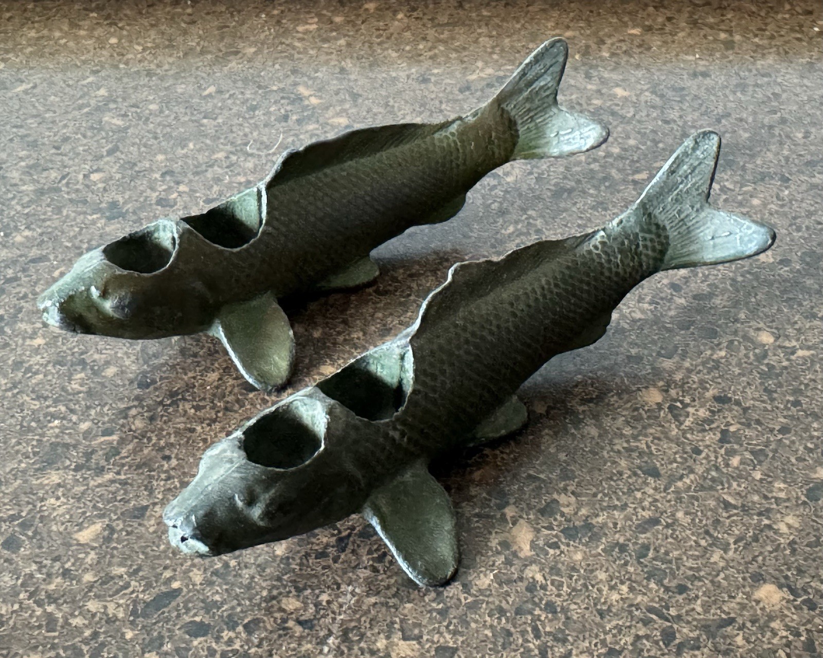 Pair Of Bronze Japanese Koi Fish Flower Frogs