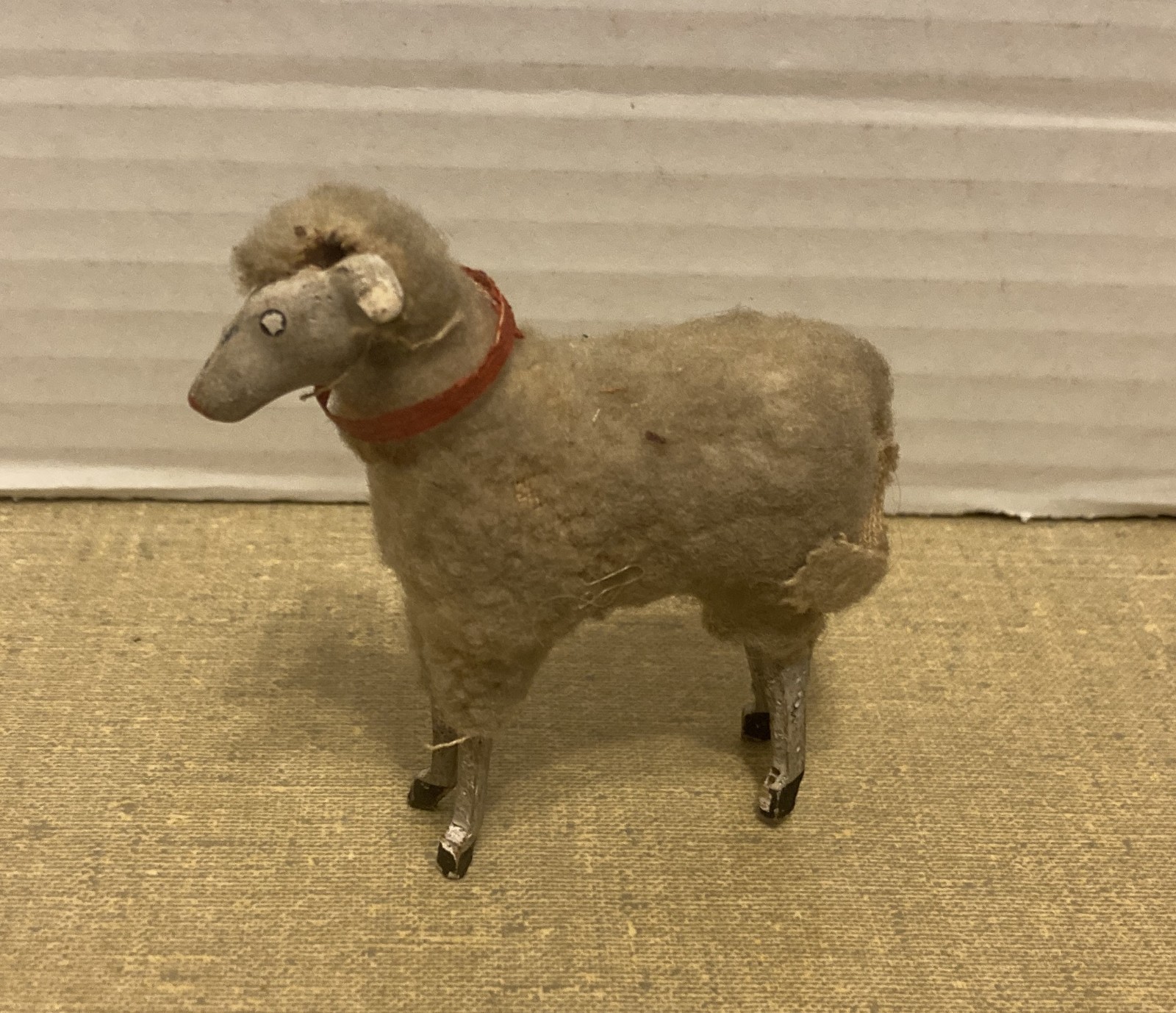 Antique Putz Wooly Sheep Red Collar 2 3/4'