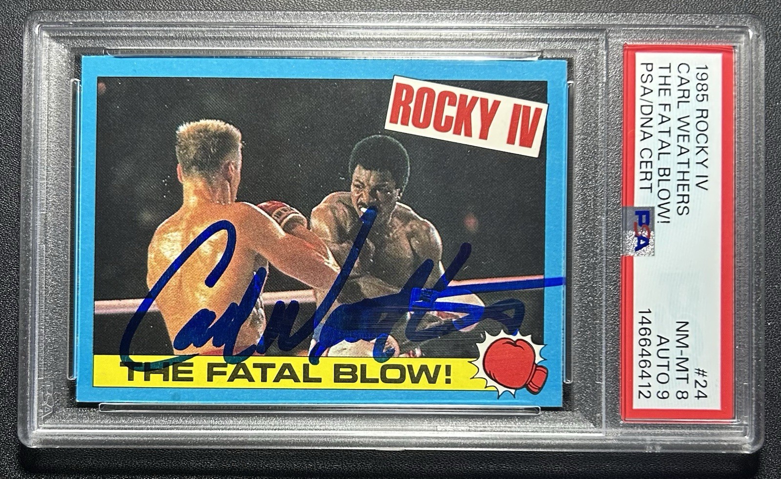 CARL WEATHERS Signed 1985 Topps Rocky IV #24 “The Fatal Blow” PSA 8 & Auto 9 CARL WEATHERS Signed 1985 Topps Rocky IV #24 “The Fatal Blow” PSA 8 & Auto 9